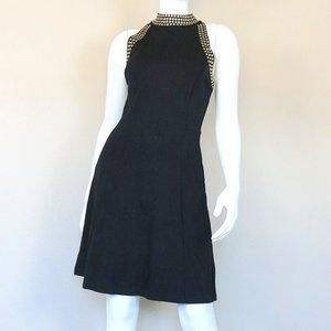 Carmen Marc Valvo Black Dress with Gold Studs